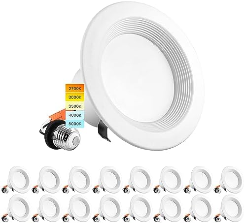 LUXRITE 4 Inch LED Recessed Can Lights, 10W=60W, CCT Color Selectable 2700K | 3000K | 3500K | 4000K | 5000K, Dimmable Retrofit Downlights, 750 Lumens