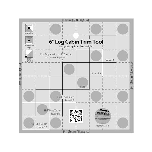 Creative Grids 6in Log Cabin Trim Tool Quilt Ruler – CGRJAWMN6 – Made in USA, 6-1/2in x 6-1/2in, Non-Slip Grip Acrylic Quilting, Sewing, Crafting