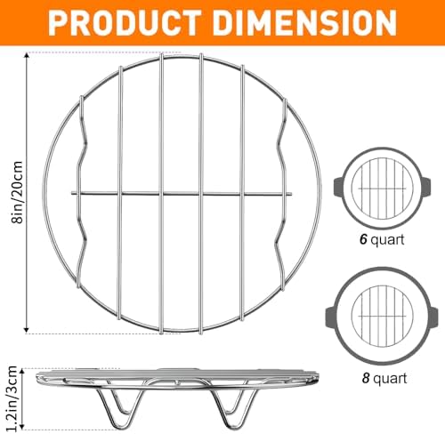 8 Inch Cooking Rack Round 304 Stainless Steel Cooling Racks Baking and Cooling Steaming Rack w Stand Cookware for Air Fryer Pressure Cooker Canning 2Pcs