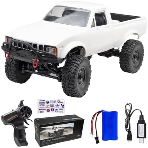 WPL C24 1/16 4WD RC Off-Road Pickup White | 2.4G RTR rock crawler with one upgraded 1200mAh battery, hobby gift for men