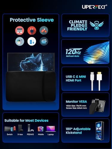 UPERFECT 18.5" 120Hz Portable Monitor, 125% sRGB Large Gaming Monitor