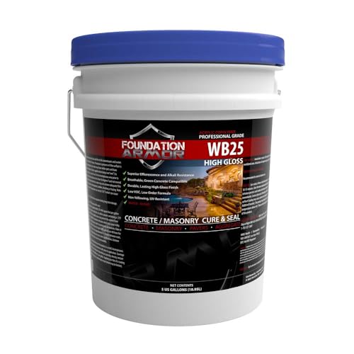 Armor WB25 High Gloss Wet Look Concrete Sealer and Cure & Seal 5 Gallon - Professional Grade Color Enhancing Water Based Acrylic Sealer for Exterior