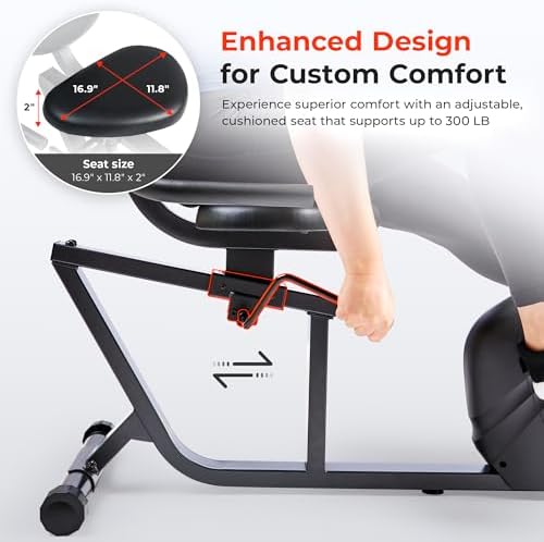 Sunny Health & Fitness Smart Recumbent Bike, Wide Cushioned Seat & Back, Indoor Cycling Machine for Adult/Seniors Home Exercise, Free SunnyFit App Connection
