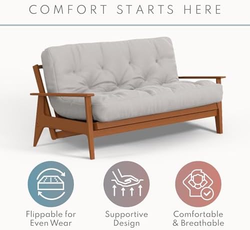 Royal Sleep Products by The Futon Factory 12 inch Foam Futon Mattress - Solid Khaki Cover - Full Size - CertiPUR Certified Foams - Made in USA