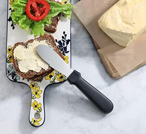 New Star Foodservice Plastic Handle Stainless Steel Butter Spreader, 8.75-Inch, Black, Set of 4