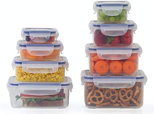 Popit! Airtight Food Storage Containers with Lids, 8-Piece Set, BPA Free Plastic, Microwave, Freezer & Dishwasher Safe, Stackable