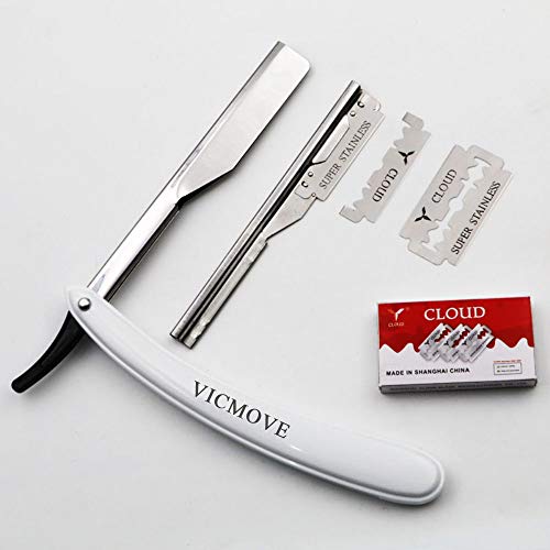 Professional Barber Straight Edge Razor Safety with 20-Pack Derby Blades - 100 Percent Stainless Steel - by VICMOVE (1 razor + 20 blades)