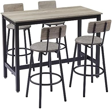 Bar Table Set with 4 Bar stools PU Soft seat with backrest, Grey, 47.24'' L x 23.62'' W x 35.43'' H