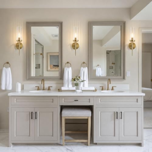 Modern Brushed Brass Wall Sconce, 1-Light Wall Lamp with Clear Glass Shade | H16.9", Mounted Light, with E12 Socket, Ideal for Bathroom Vanity Mirror