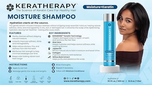 Keratherapy Keratin Infused Moisture Shampoo, 10.1 fl. oz., 300 ml - Anti Frizz Moisture Shampoo for Oily Scalp and Dry Ends - Kerabond Technology