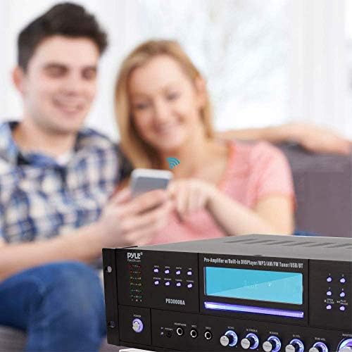 Pyle 4 Channel Bluetooth Home Amplifier - Front Loading DVD/CD Player - 3000W Peak Stereo Receiver - 2 Mic Inputs w/ Echo, FM Radio,Optical In,USB,RCA,Composite, LED Level Meter, Rack Mount - PD3000BA