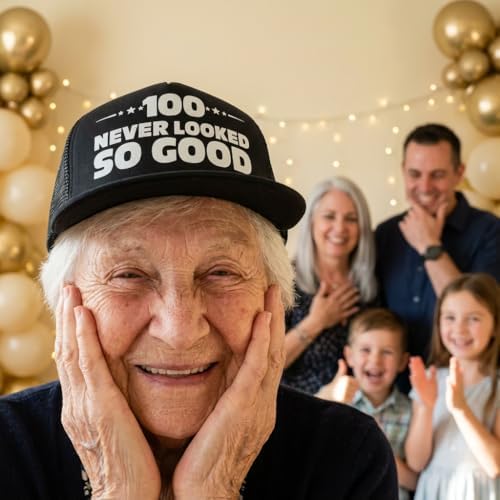 Sterling James Co. 100 Never Looked So Good Novelty Trucker Hat - Funny 100th Birthday Gifts for Him or Her - Birthday Party Decorations and