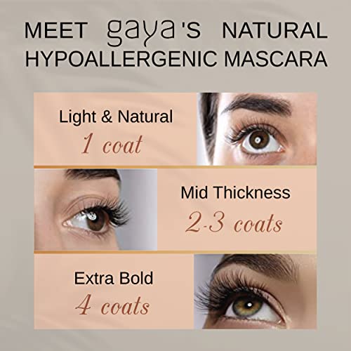 Vegan Black Mascara for Sensitive Eyes, Natural Hypoallergenic mascara, Buildable Lengthening and Volumizing for Natural Looking, Cruelty Free, Ophthalmologist Tested- By Gaya cosmetics
