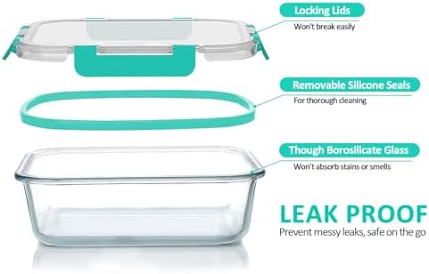 M MCIRCO 8 Pack,30 oz Glass Food Storage Containers with Lids, Gray