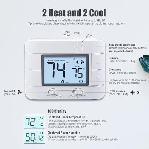 Aowel 2 Heat/ 2 Cool Non-Programmable Thermostat for Conventional System