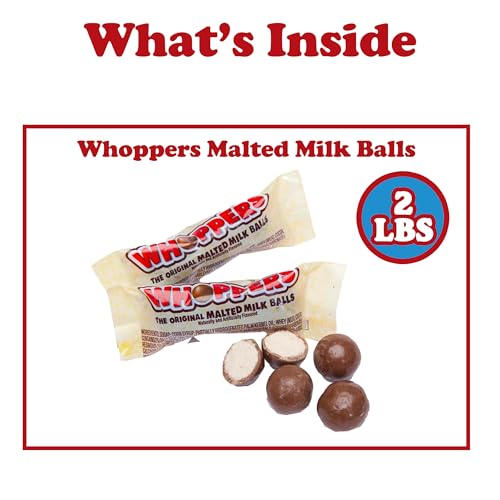 WHOPPERS, Chocolate Covered Malted Milk Balls, Fun Size 3 Balls Pack (Pack of 2 Pounds) | Pack of 2 Pounds