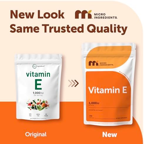 Micro Ingredients Vitamin E 1000 IU (450 mg) Per Serving, 240 Softgels | Daily Vitamin E Supplement | 4-Month Supply | Non-GMO, Gluten Free