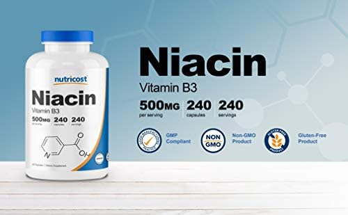 Nutricost Niacin (Vitamin B3) 500mg, 240 Capsules, with Flushing, GMO-Free | Gluten-Free