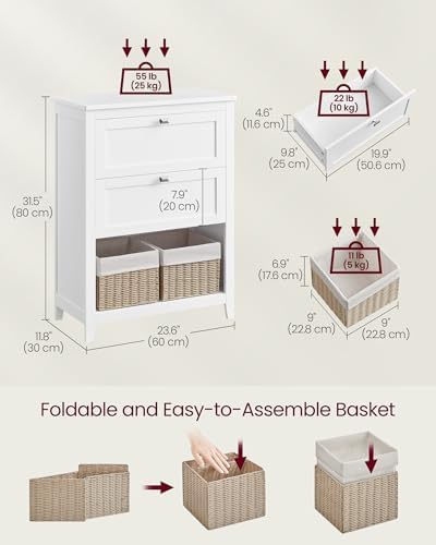 VASAGLE Bathroom Storage Cabinet, with 2 Doors, 31.5" H, Cloud White