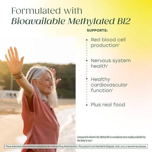 MegaFood Methyl B12, Cellular Energy Metabolism Support, 90 Mini Tablets | With Methylated B12, Methylfolate & Vitamin B6, Supports Brain & Nervous System Function & Heart Health, Vegan, 90 Servings