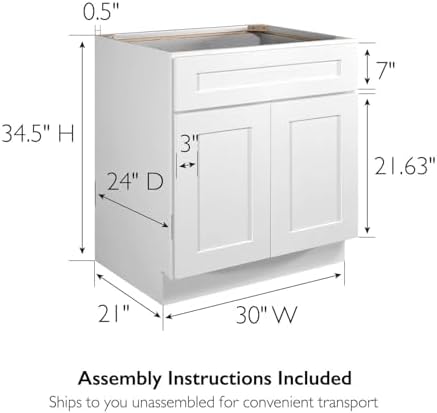 Design House Brookings Kitchen Sink Base Cabinet, 36", White | Floor Mount, Contemporary/Modern, Wood, Kitchen, 561498