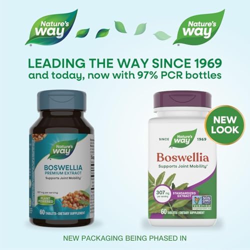 Nature's Way Boswellia Standardized Extract, Supports Joint Mobility*, 307 mg Boswellia serrata Extract per Serving, Frankincense Supplement, Gluten Free & Vegan - 60 Tablets (Packaging May Vary)