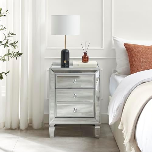 Furniturebox UK Venetian Mirrored Bedside Side Table Cabinet Modern 3 Drawer