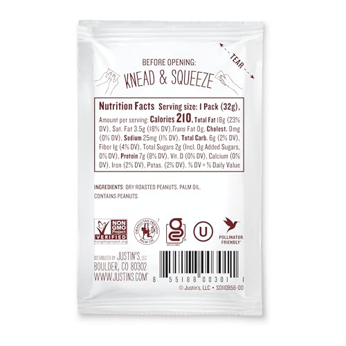 Justin's Classic Crunchy Peanut Butter Squeeze Packs - 1.15 oz - 10 pack | Shelf Stable Sandwich Spread