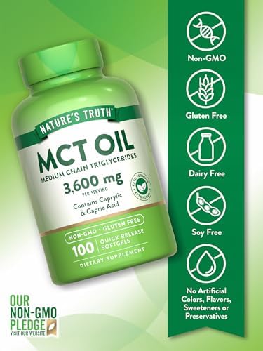 Nature's Truth MCT Oil Pills | 3600mg | 100 Softgels | Keto Friendly