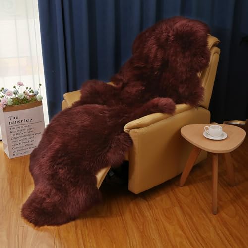 Real Sheepskin Rug Fluffy Sheepskin Throw Genuine Sheepskin Rug Sheepskin Seat Covers for Chairs Recliner Sofa (2.3x6.5ft) (Color : Ivory)