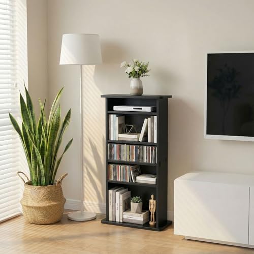 ZENY Multimedia Storage Cabinet DVD Rack Book Shelf Organizer Stand Audio Media Tower, 36" X 19" X 7" Black