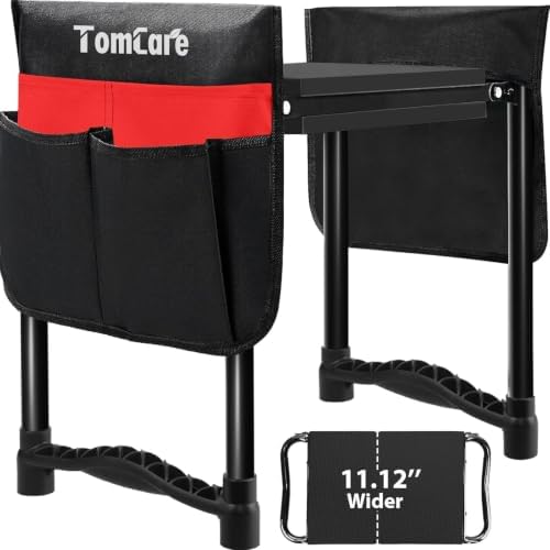 TomCare Garden Kneeler and Seat, 11.12" Kneeling Pad Sturdy Garden Bench | Heavy Duty Garden Stool, 450 lbs Load Capacity, 2 Tool Pouches, Foldable Design, Gardening Gift for Women, Men and Gardeners