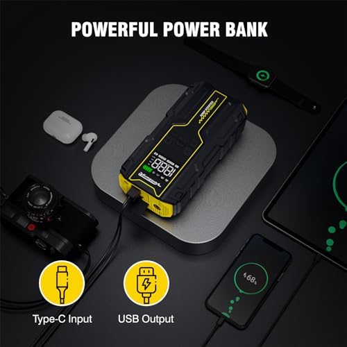 Car Jump Starter with Air Compressor, VoltSurge 6000A Peak 12V Battery Jumper Starter Portable Booster Pack
