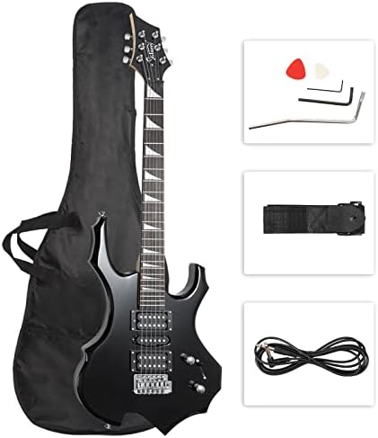 Glarry Cool Burning Fire Style Electric Guitar Christmas gift for Beginner Guitar Lover with Accessories Pack (Black)