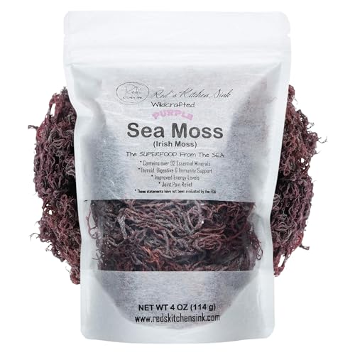 Raw Wildcrafted Purple Sea Moss 4oz, St. Lucia Seamoss, Natural Ocean Harvested Whole Purple Moss