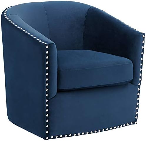 Studio 55D Fullerton Nail Head Trim Navy Blue Swivel Accent Chair