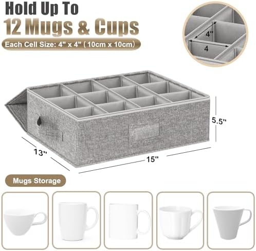 4PCS China Storage Containers, Hard Shell Dish Storage Containers w/ Felt Dividers, Quilted Plate Storage Cases for 12 Place Setting Charger Plates Dinnerware, Stackable Moving Boxes for Dishes