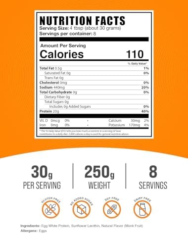 BulkSupplements.com Egg White Protein Powder - Egg White Powder, Lactose Free Protein - Unflavored & Dairy Free, 30g per Serving, 500g (1.1 lbs) (Pack of 1)
