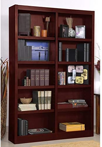 Concepts In Wood Traditional 72inches Tall 10-Shelf Double Wide Wood Bookcase, Cherry