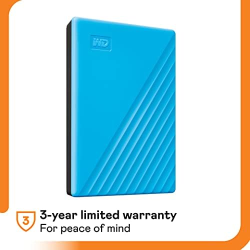 WD 2TB My Passport, Portable External Hard Drive, Blue, backup software with defense against ransomware, and password protection