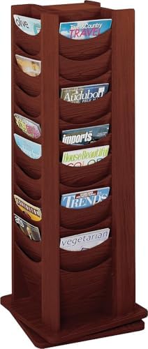 Safco Rotating Wire Magazine Holder, Metal Display Rack with 16 Pockets, 4 Tier Rolling Organizer, Powder Coat Finish, 5 Casters, Charcoal