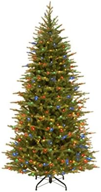 National Tree Company 7.5ft Pre-Lit Nordic Spruce Slim Christmas Tree | 600 LED Lights, 3, 268 Tips, 10 Light Functions, Foot Pedal, Includes Stand