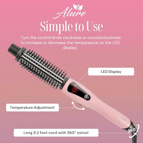 Alure Heated Styling Brush - 3-in-1 Ionic Hair Curler/Straightener with Anti-Scald Nylon Bristles, Electric Curl Wand for All Hair Types