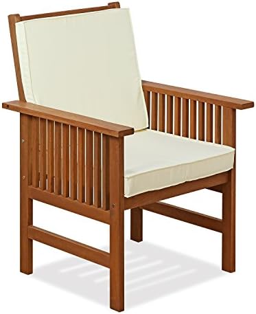 Furinno TIOMAN Patio Chair, Mediterranean Outdoor Lawn Chair, Armchair with Cushion, for Patio, Garden, Porch, Natural