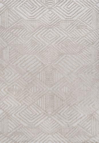 JONATHAN Y Art Deco Geometric Indoor Outdoor Area Rug 3X5 White/Black, Jordan High-Low Pile for Backyard, Patio, Porch, Easy-Cleaning, High Traffic