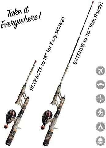 Steinhauser Realtree Edge Pocket Combo | 30" Light Action Fiberglass No Tangle Rod | Micro Spincast Reel w/ 4.1:1 Gear Ratio| Spinner Bait