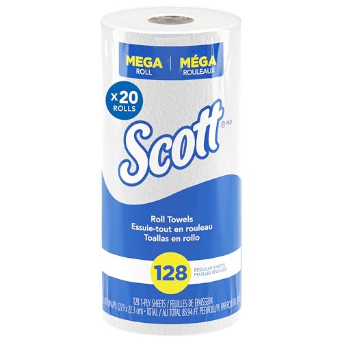 Scott Professional Kitchen Paper Towels, Bulk (41482), Fast-Drying Absorbency Pockets, White, Perforated (128 Sheets/Roll, 20 Rolls/Case, 2