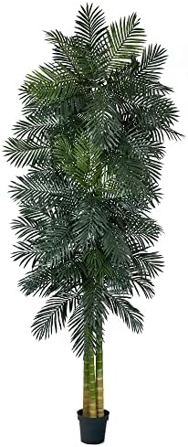 Nearly Natural 6.5 ft Artificial Golden Cane Palm Tree with Nursery Pot | Lifelike Silk Indoor Palm, Three Textured Trunks, Flexible Fronds, Low-Maintenance