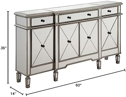 Elegant Lighting 3 Drawer 4 Door Cabinet in Silver Clear 60" x 14" x 36"