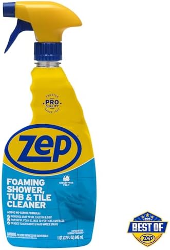 Zep Foaming Shower Tub and Tile Cleaner, 32 Ounce, Case of 4 | No Scrub Formula, Breaks up Tough Buildup on Contact